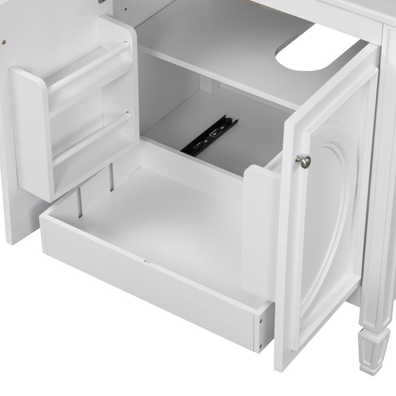 Eshin 30'' Bathroom Vanity With Ceramic Sink, White, Nickel