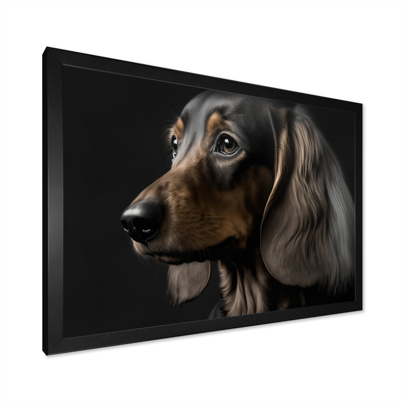 Portrait d'un teckel glam noir - décoration murale animaux chien teckel, H 12 po x l 20 po x P 1 po, Cadre photo noir