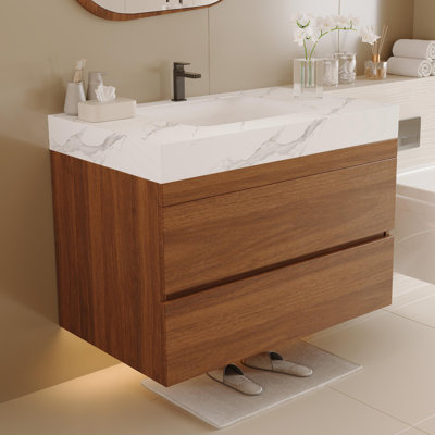Meuble-lavabo de salle de bain avec plateau en faux marbre
