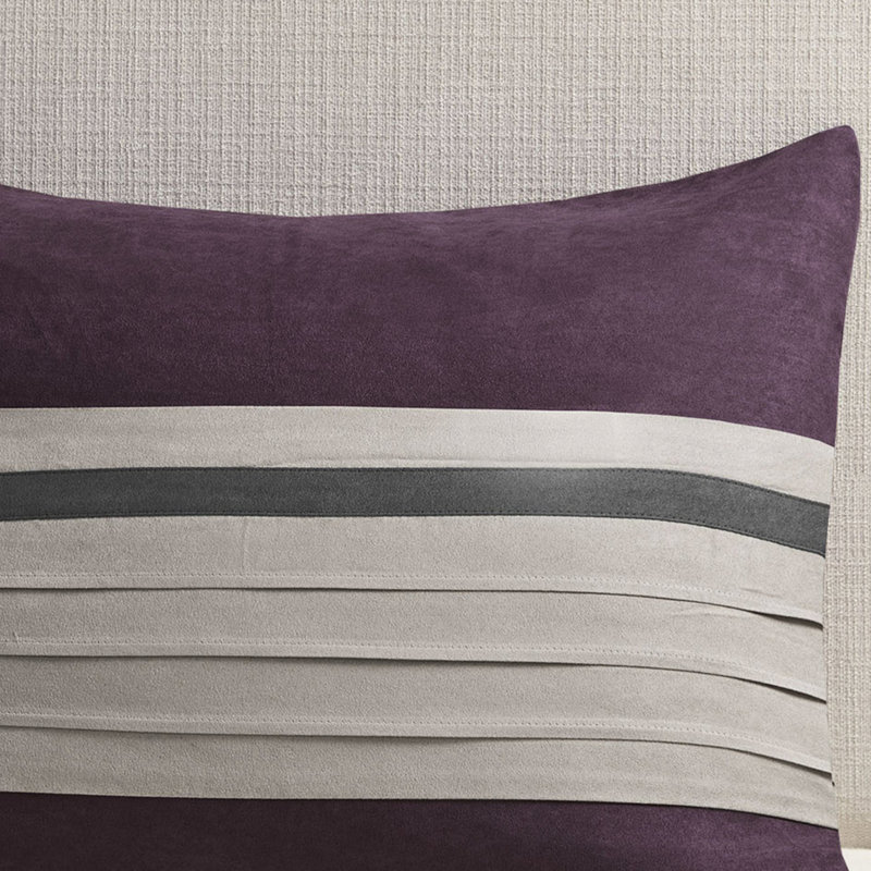 Édredon 7 pièces en faux suède - mauve très grand, coussins de broderie, 2 taies décoratives assorties, 1 jupe de lit, suède très grand lavable à la machine, motif transitionnel, lavable, coussins décoratifs