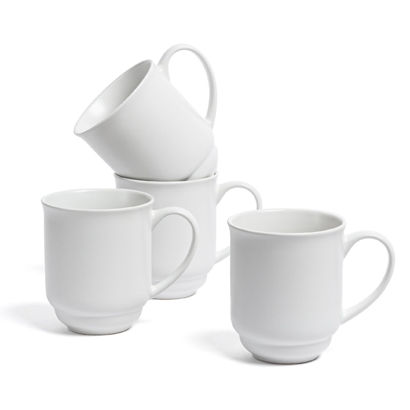 White Round Ceramic 16oz Microwave Safe Mugs, Set of 4