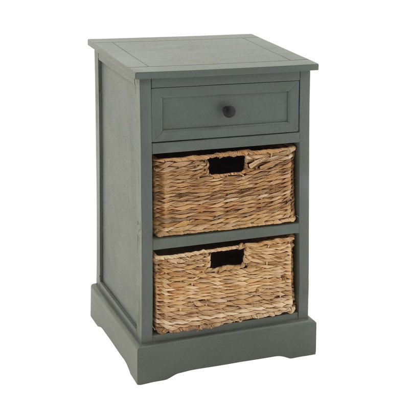 Abdelrauof Wood 2 Seagrass Basket and 1 Drawer Storage Unit, Blue