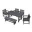 Ensemble de salle à manger de patio 6 pièces avec table de salle à manger en PEHD toutes saisons, 4 chaises et banc, blanc-1949222189