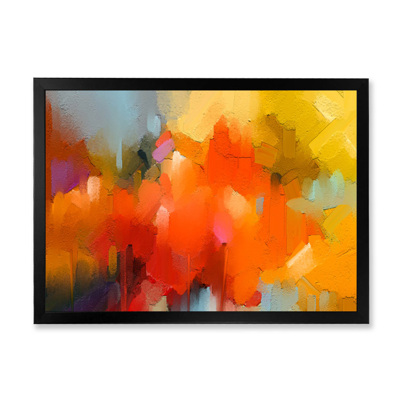«Paint Brush Orange and Yellow Waves Impression», reproduction sur toile flottante, Cadre noir, H 8 po x l 12 po x P 1 po