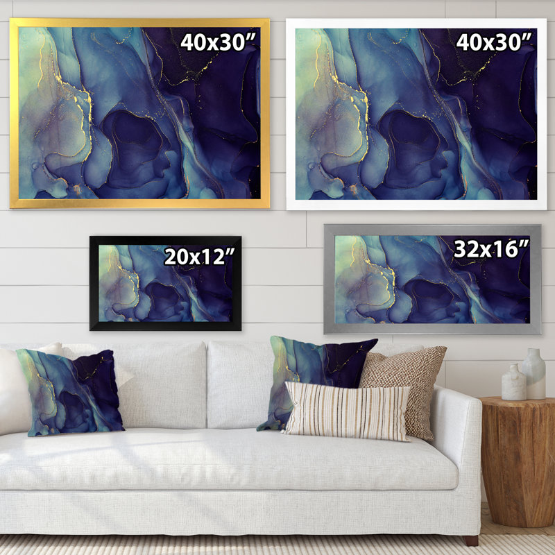 Abstrait, art mural sur toile, impression à l'encre liquide bleue, H 30 po x l 40 po, Toile avec cadre photo, Noir