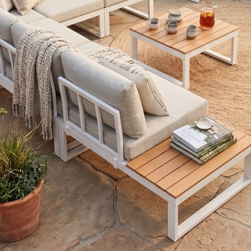 Cogbill 109.6 Wide 8 - Person Aluminium Outdoor Seating Group with Cushions, White, Light Gray