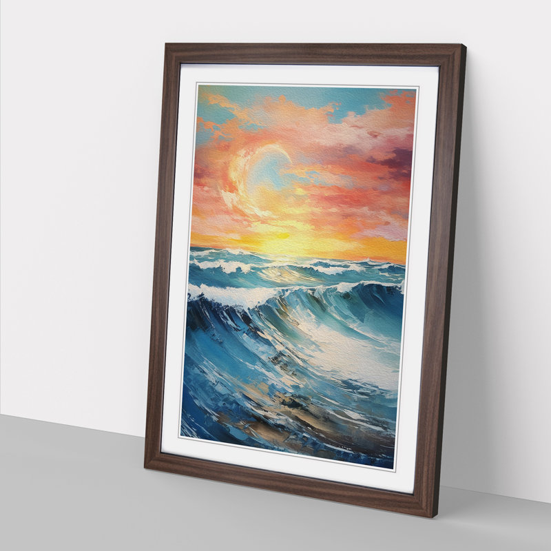 Seascape Tachisme - Single Picture Frame Print on Wood, 46cm H x 34cm W x 2cm D, Walnut Framed