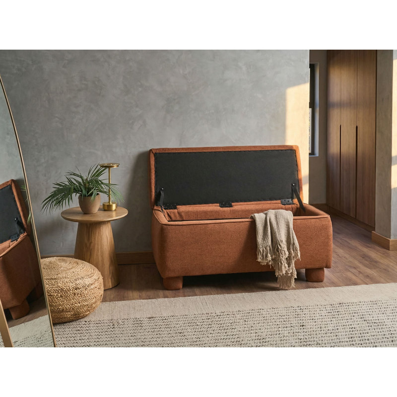 Fabric Upholstered Storage Bench, Brown