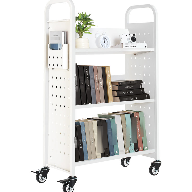 Chariot 3 livres blanc à face simple en forme de V, très grande capacité pour les bibliothèques et la maison, porteuse, silencieuse, installation simple en hauteur, installation pivotante