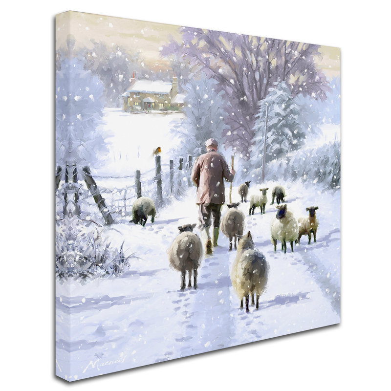 Wrapped Canvas Wall Art - The Macneil Studio 'Winter Shepherd' Wall Art for Living Room, Bedroom, or Office Décor - 35x35
