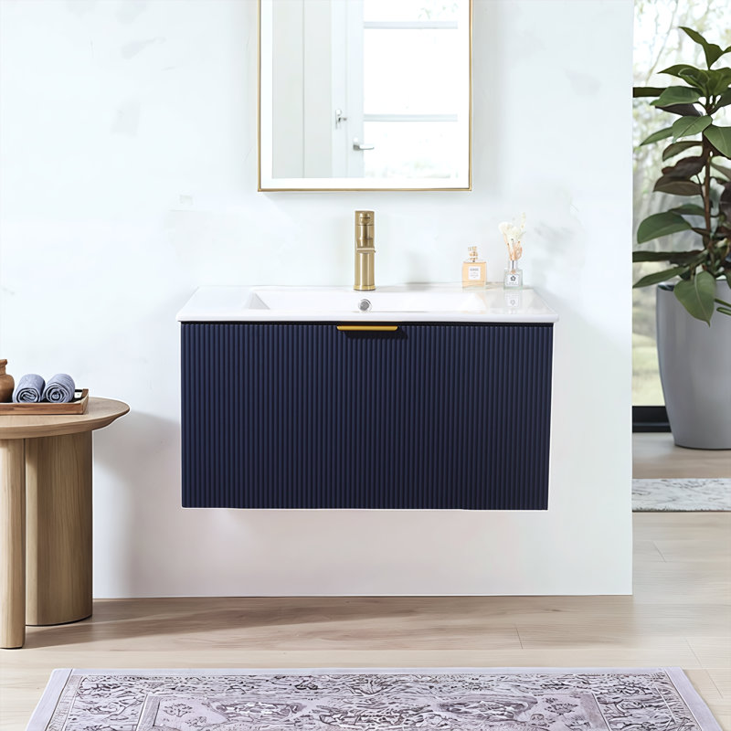 Meuble-lavabo mural simple 30 po avec comptoir en céramique brun, Bleu