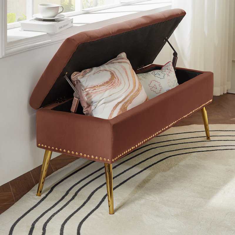 Banc de rangement rembourré en velours Kajana, Brûlure