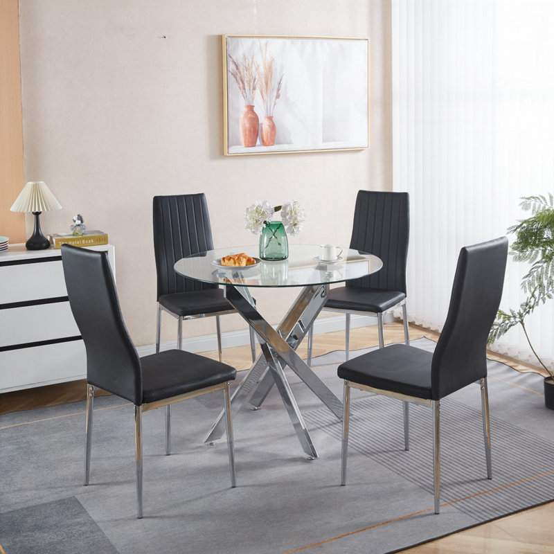 Chaise de salle à manger en cuir PU, chaises de cuisine modernes avec rembourrage doux, Noir