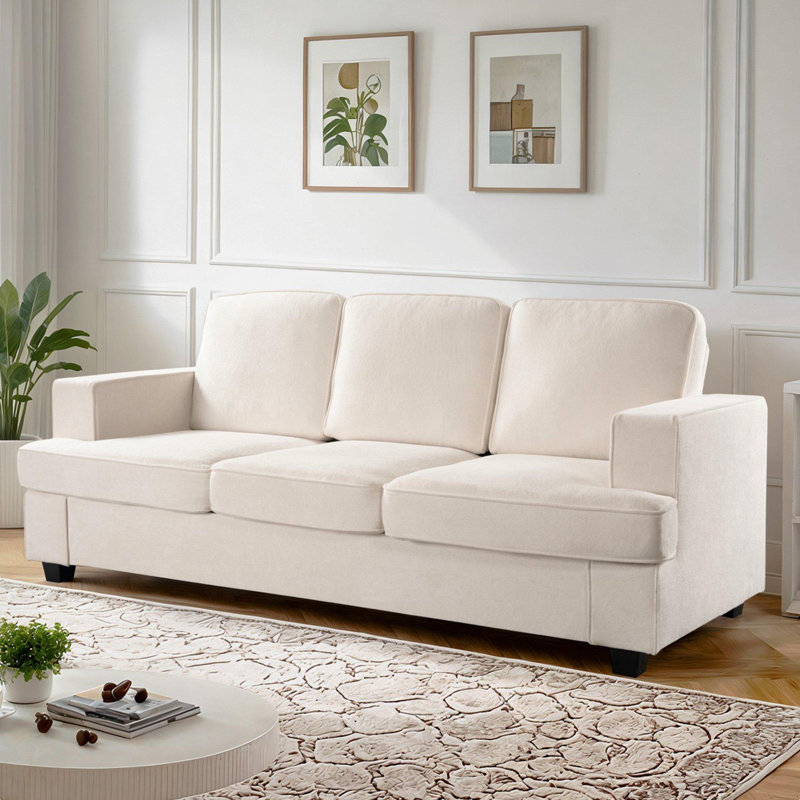 Soft upholstery cushion back Sofa, Ivory Velvet