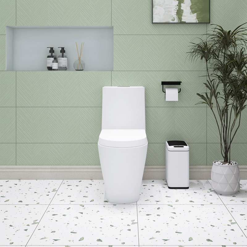 One-Piece Toilet, 1.1/1.60 GPF Water-Efficient Dual-Flush Elongated Comfort Height Floor Mounted,Standard-Size Toilet With  Soft Closing Seat Included In Glossy White