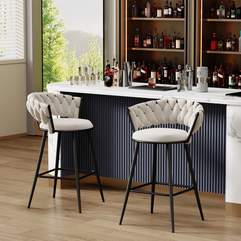 Upholstered Counter Stool With Metal Frame, Bar Stool (30” Seat Height), Beige