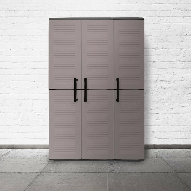 Broom Cupboard For Outdoor Or Indoor Use, 3 Doors And 3 Adjustable Polypropylene Shelves, 102X37H163 Cm