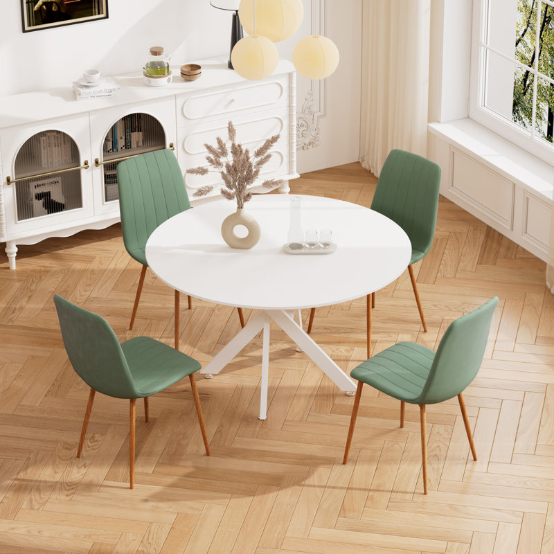 Ensemble de table de salle à manger 5 pièces avec 4 chaises en velours, Vert, H 30 po x L 42 po x l 42 po