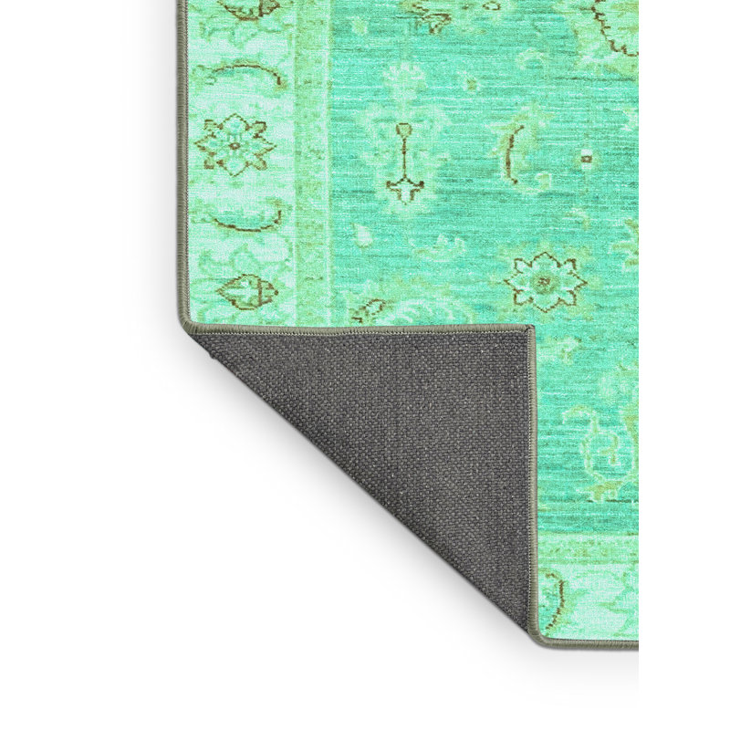 Tapis oriental fabriqué à la machine en bleu / vert / brun, Rectangle 2 pi x 3 pi
