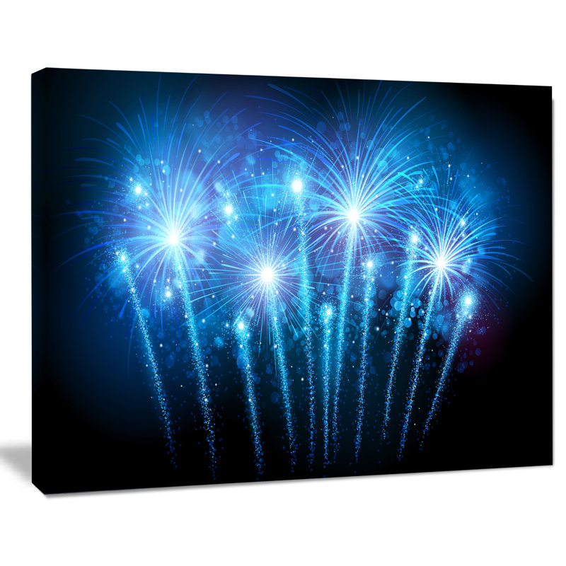 «Blue Fireworks at Night Sky», impression sur toile tendue, H 30 po x l 40 po x P 1 po