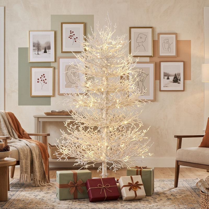 Sapin de Noël artificiel pré-illuminé de 1,20 m avec 280 extrémités de branches en PE, 230 lumières DEL, sections articulées et support métallique pliable