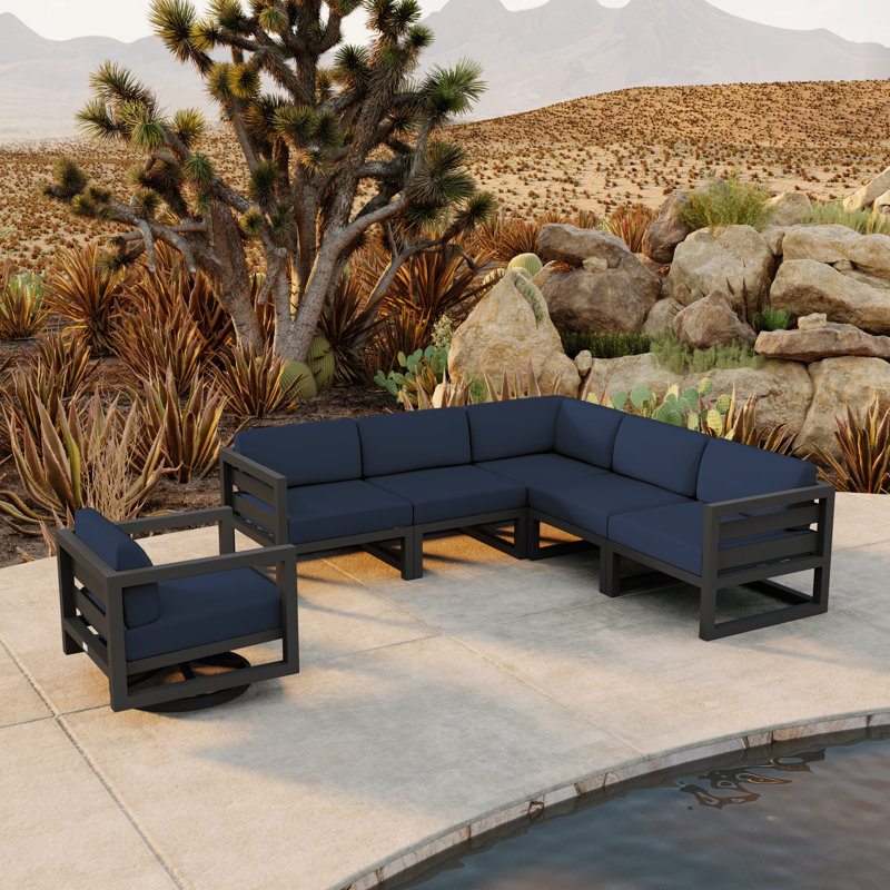 Ensemble modulaire 6 pièces avec pivot Rugiatu, Spectre indigo Sunbrella®, Ardoise