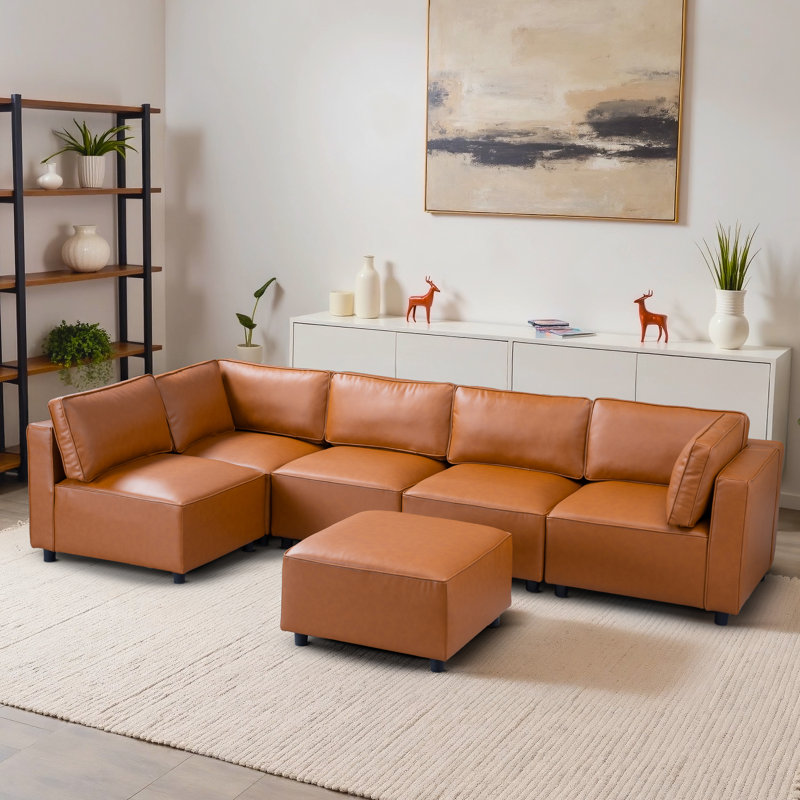 Drua 6-Piece Leather Modular Sectional Sofa