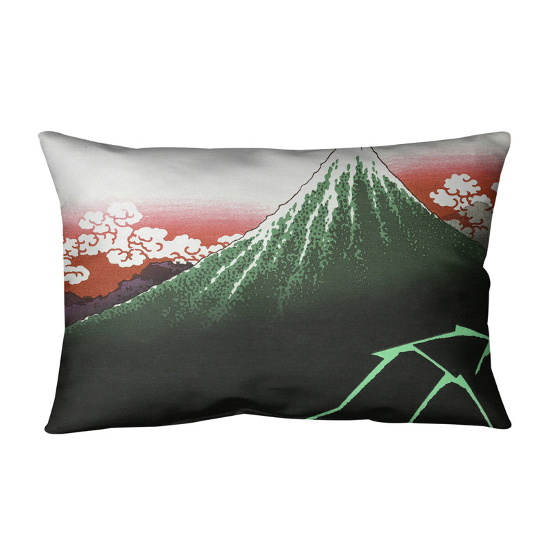 Coussin lombaire katsushika hokusai, au-dessous du summit, 20 po x 14 po, Vert / Rouge, Duvet synthétique