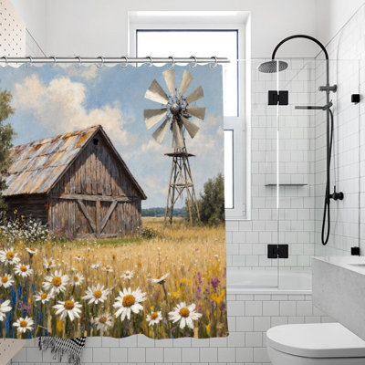 Rustic Barn Field Shower Curtains For Bathroom, 71 X 71