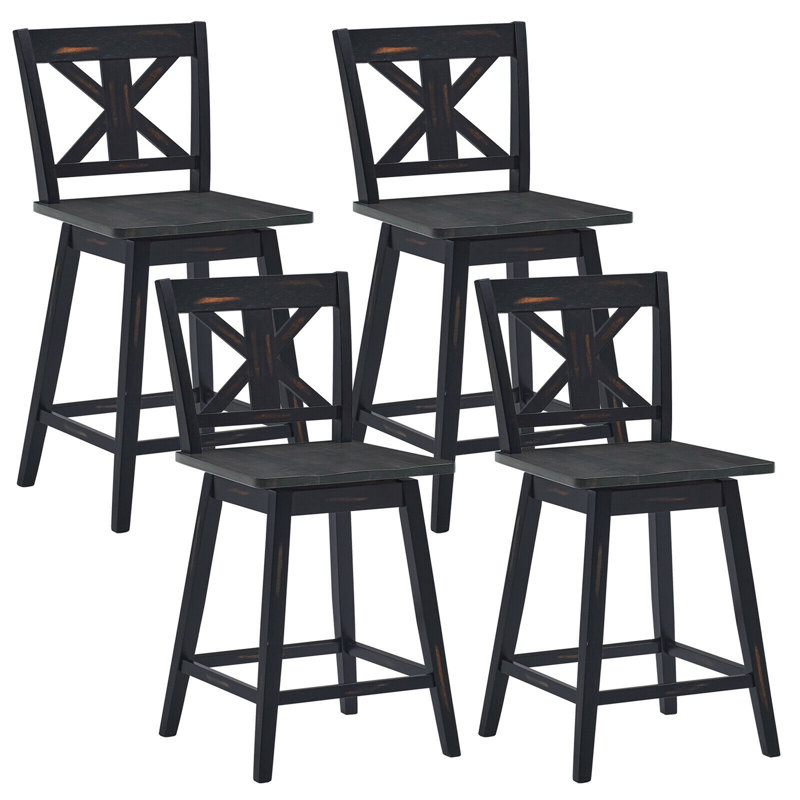 Luvine Swivel Solid Wood Counter Stool, Counter Stool (24” Seat Height), Black