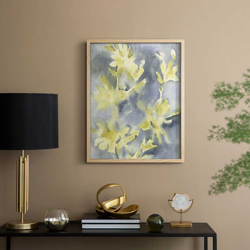 Forsythia Blooms II, reproduction encadrée - bois massif, H 11 po x l 9 po