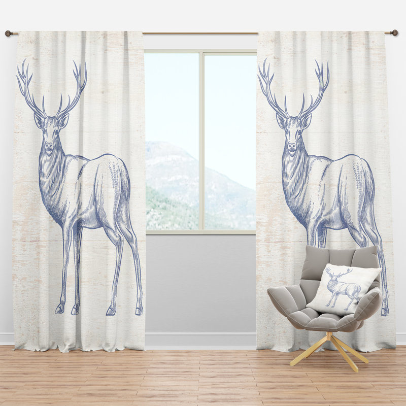 Rideau simple semi-transparent Deer Wild and Beautiful, l 52" x L 63", Bleu
