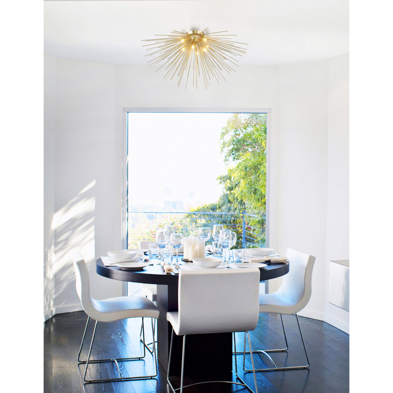 Plafonnier linéaire Spoutnik moderne à 8 lumières de 40 po Sabra, Feuille d'or