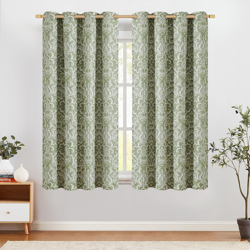 Rideaux obscurcissant pour chambre à coucher avec rideaux verts à motif damassé à œillets, L 52 po x L 63 po
