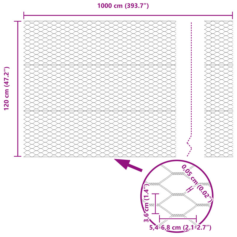 Hexagon Fence Galvanised Steel, Silver, 120cm H x 1000cm W