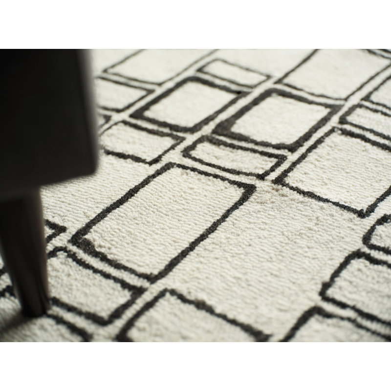 Soho Hand Tufted Wool Abstract Area Rug in Ivory/Black, Rectangle 9' x 12'