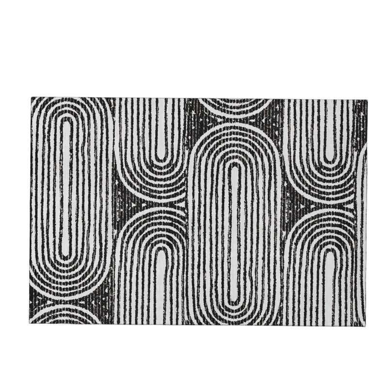 3' X 5' Black And Ivory Geometric Distressed Washable Area Rug With UV Protection