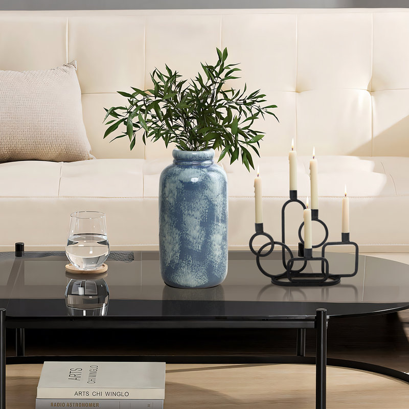 Vase rond en céramique tacheté 13,8 po