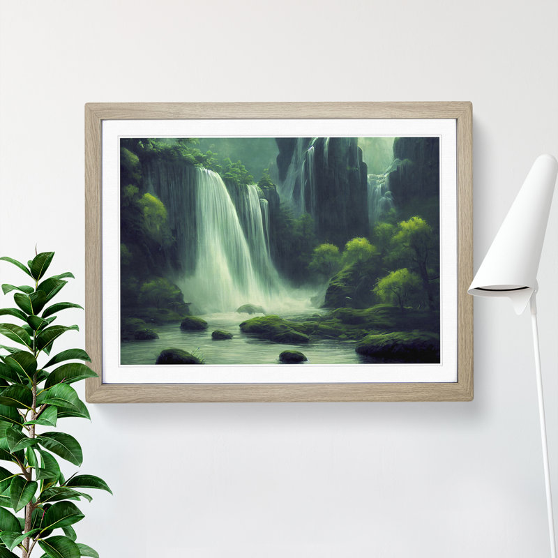 Exquisite Waterfall - Single Picture Frame Print, 46cm H x 64cm W x 2cm D, Oak