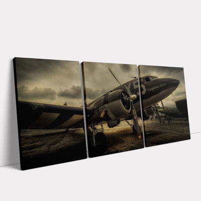 3 pièces, art mural rétro avion, art sur toile pour bureau, chambre à coucher, salon, maison, prêt à être suspendu (avion)