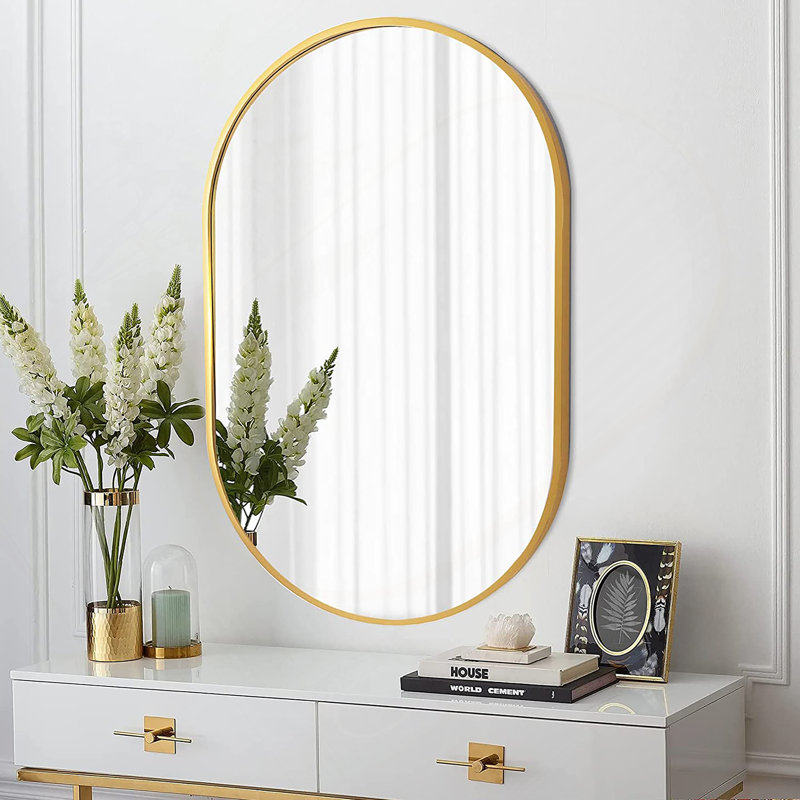 Gold 20 x 28 Inch Metal Oval  Mirror, Gold