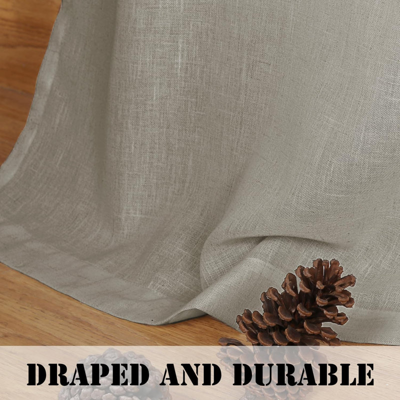 Linen Grommet Curtains for Living Room 2 Panel Drape Semi Sheer Neutral Country Rustic Farmhouse Boho Curtain Bedroom Muslin Look Light Filtering