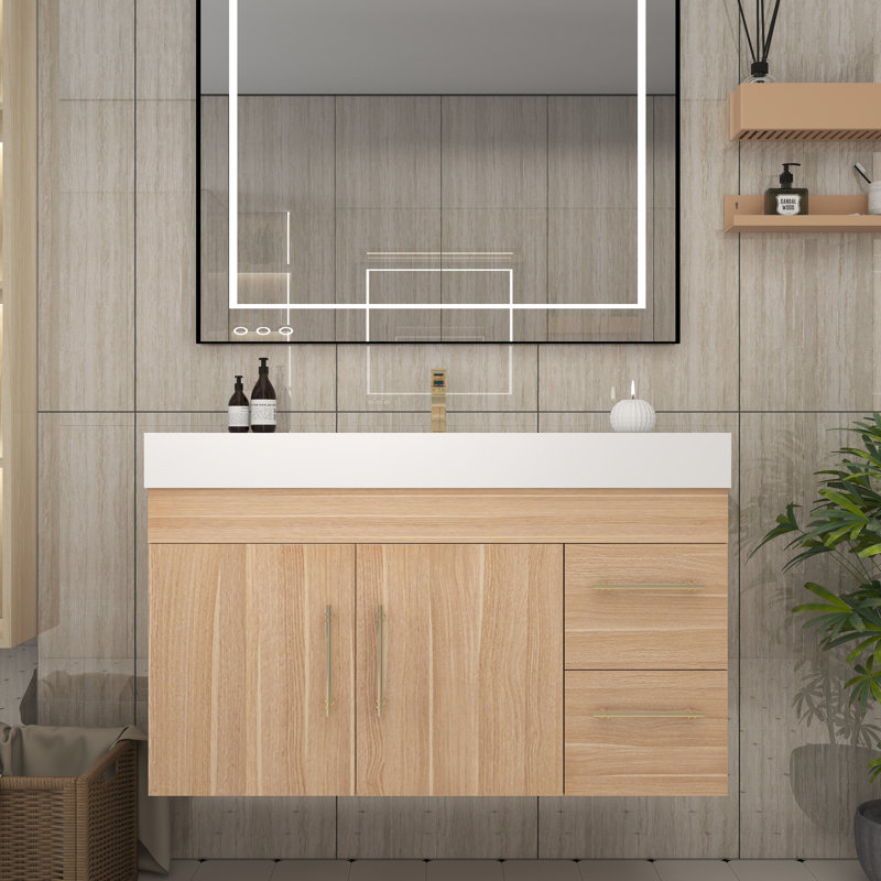 Ensemble de meuble-lavabo simple mural 41,9 ", Chêne champagne