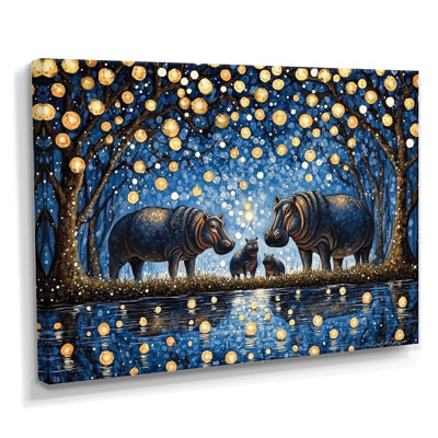 Décoration murale famille hippopotame ciel étoilé II - Hippopotame
