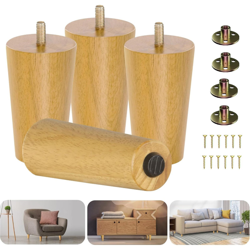 Abernon 4 Round Natural Wood Legs, 4" H x 2.25" W x 2.25" D