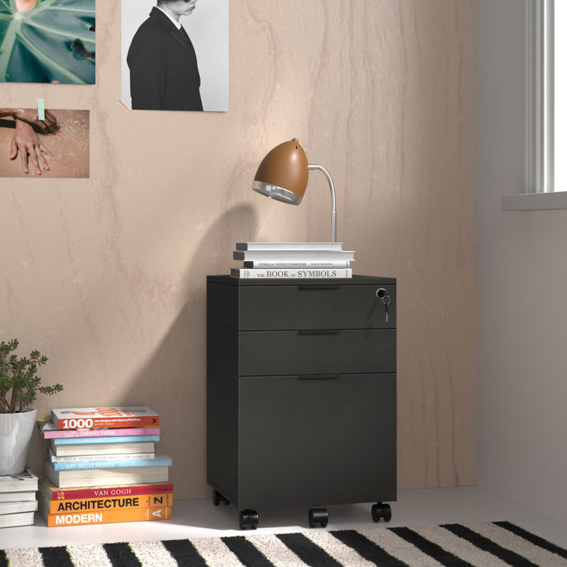 Gosser Home File Cabinet with Wheels - 3-Drawer Mobile Vertical Storage, Black