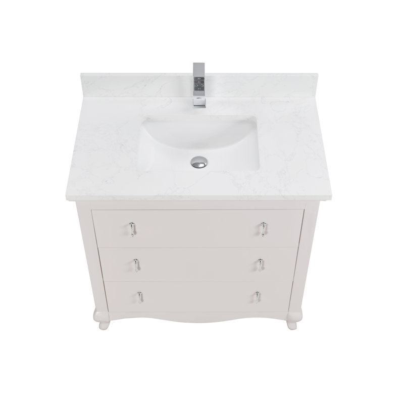 36" Cadet Finish Solid Wood Sink Vanity  With 1' Artificial Stone Top, Dreamy White