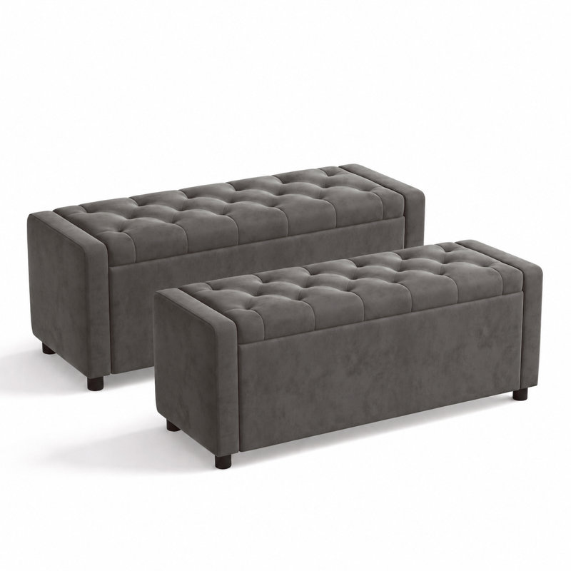 Banc de rangement rembourré Benedetto, Gris