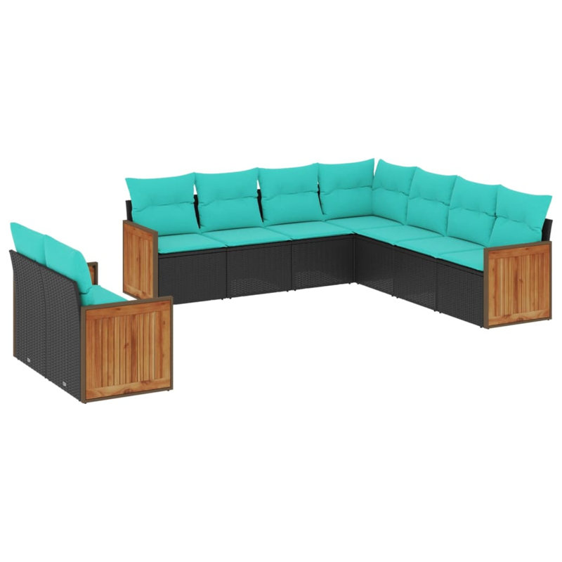  Ensemble de canapé de patio 9 pièces avec coussins en rotin de polyester noir