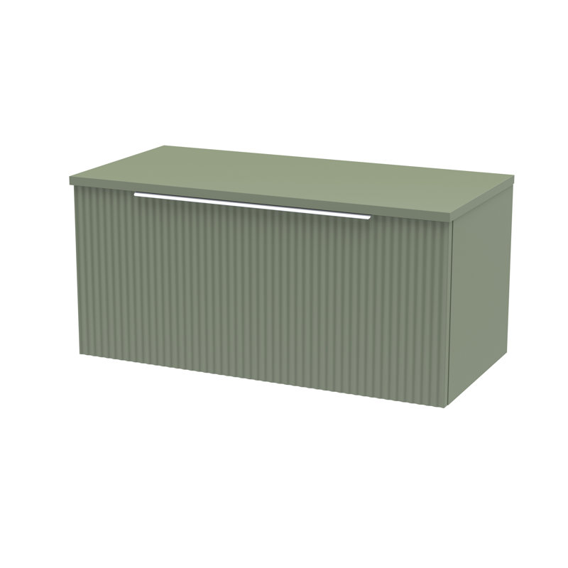 Fluted 390mm Wall Hung Single Vanity with Worktop, Satin Green